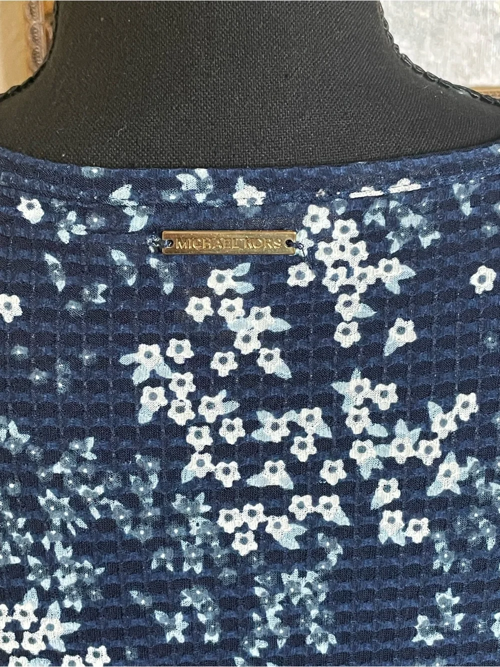 Michael Kors Navy Floral Ruffle-Sleeve Blouse